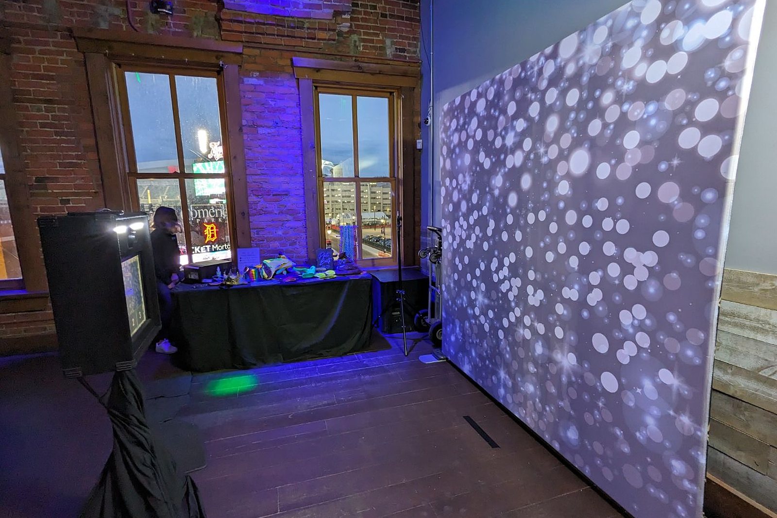 Photo booth backdrop and setup ready for a graduation party